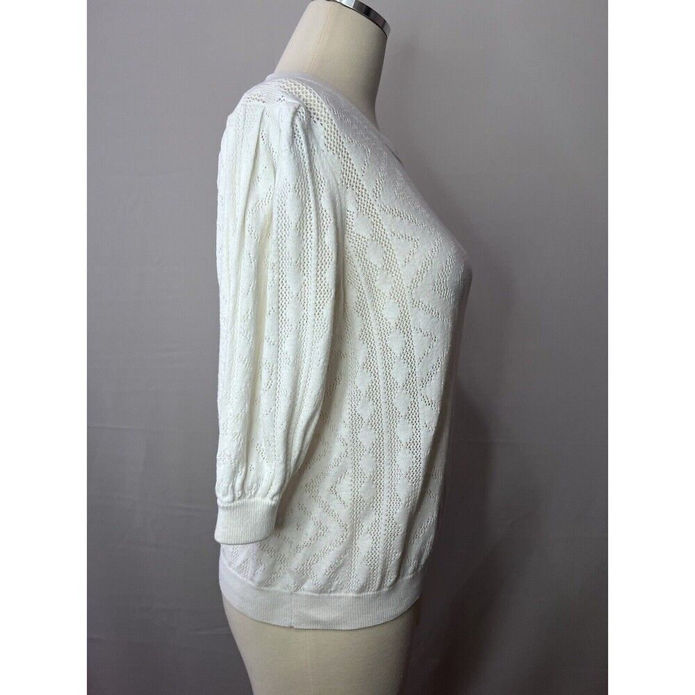 JOIE Women's White Honeycomb Textured Cotton Knit Boxy Sweater Size L - Picture 5 of 10